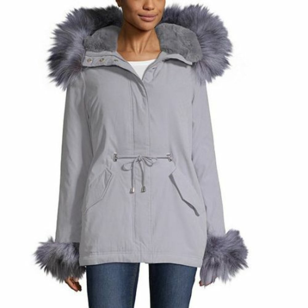ANA Gray Faux Fur Parka Snow Ski Jacket Large Faux Fur